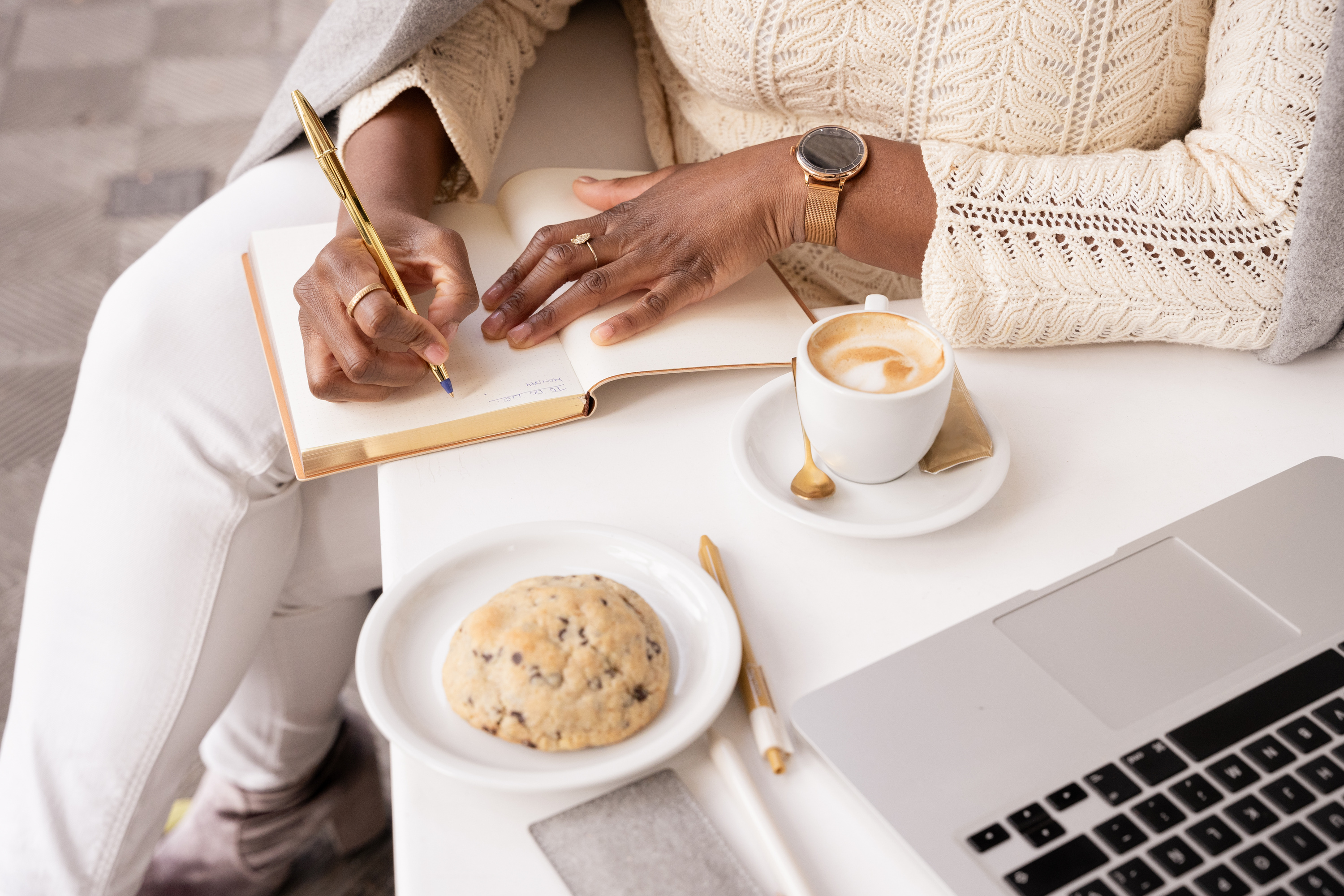 Elegant Office Person Working while Having Breakfast